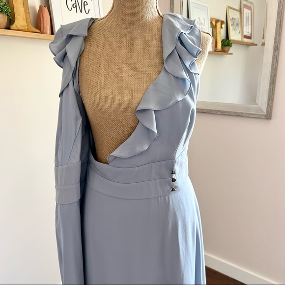 🏷SOLD Anthropologie Dusty Blue Ruffle Wrap Dress - Picture 8 of 12